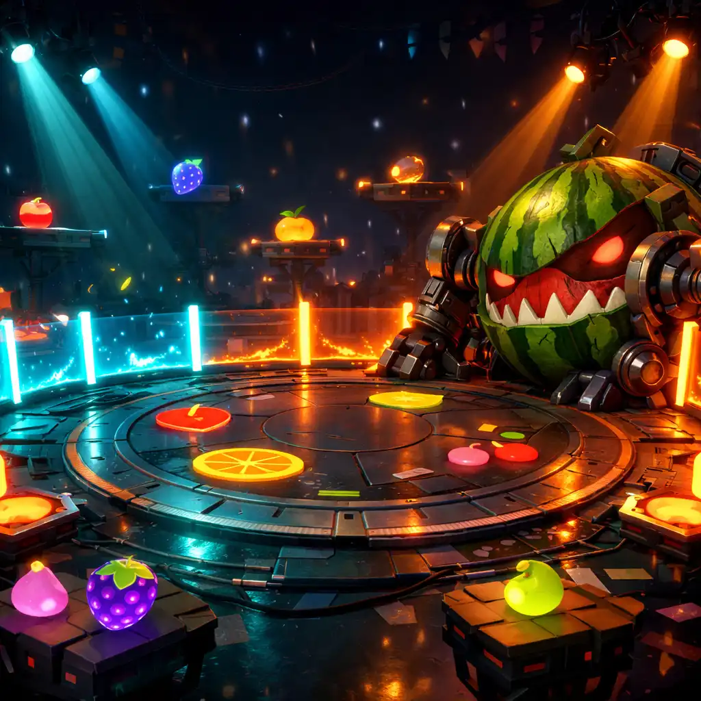 Arena bossa z neonowymi barierami energetycznymi
