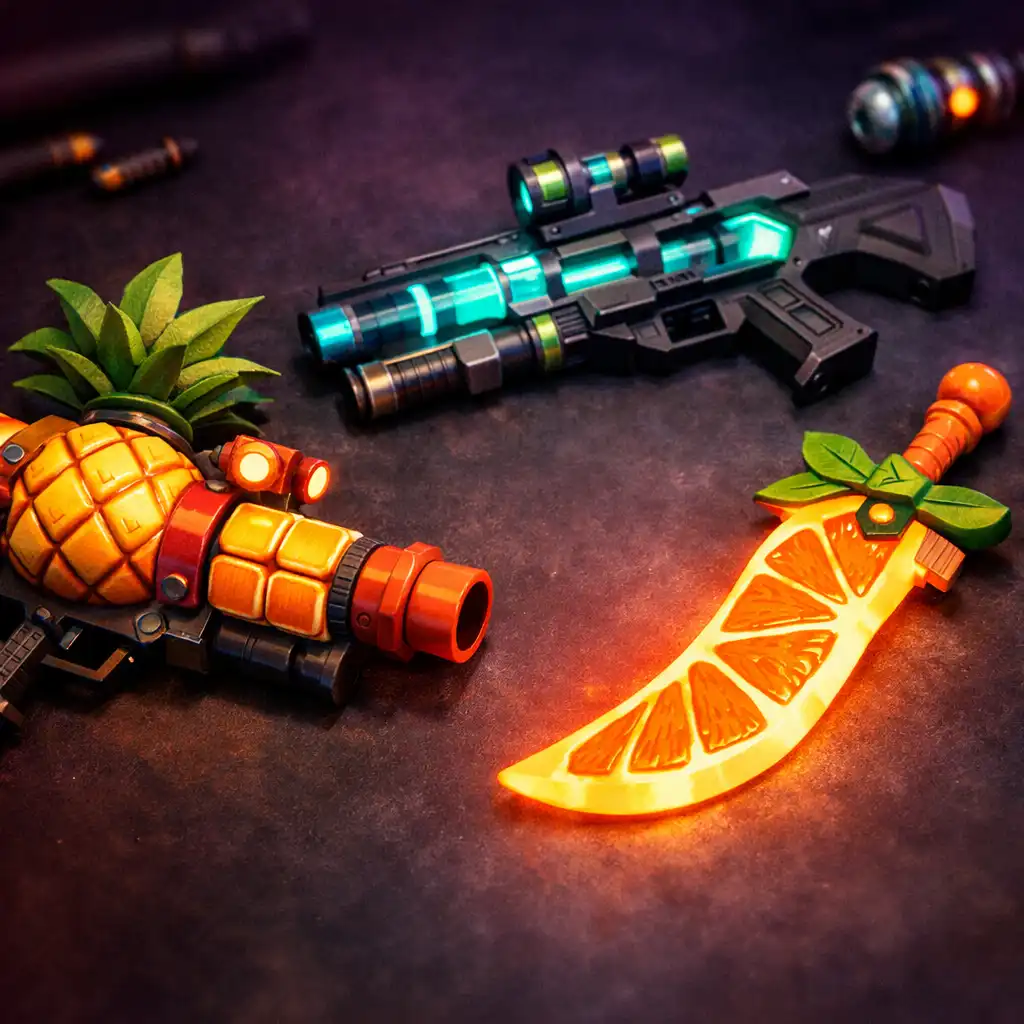 Prezentacja różnorodnych broni w Juicy Realm